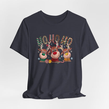 Festive Christmas Reindeer Tee - 'Ho Ho Ho' Design