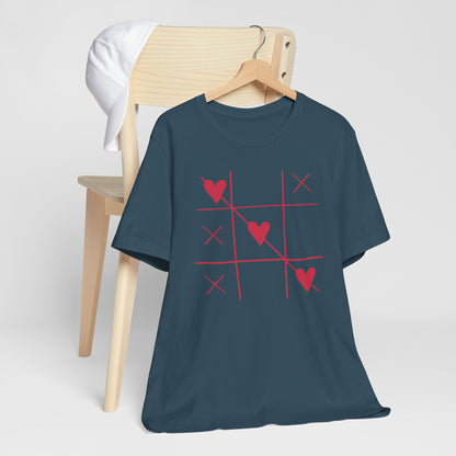 Tic-Tac-Toe Hearts Unisex Short Sleeve Tee - Casual Love Game Shirt