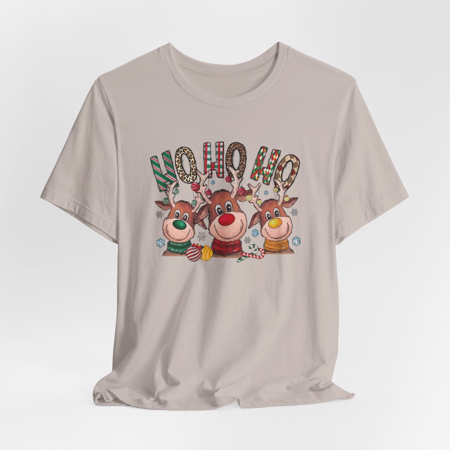 Festive Christmas Reindeer Tee - 'Ho Ho Ho' Design