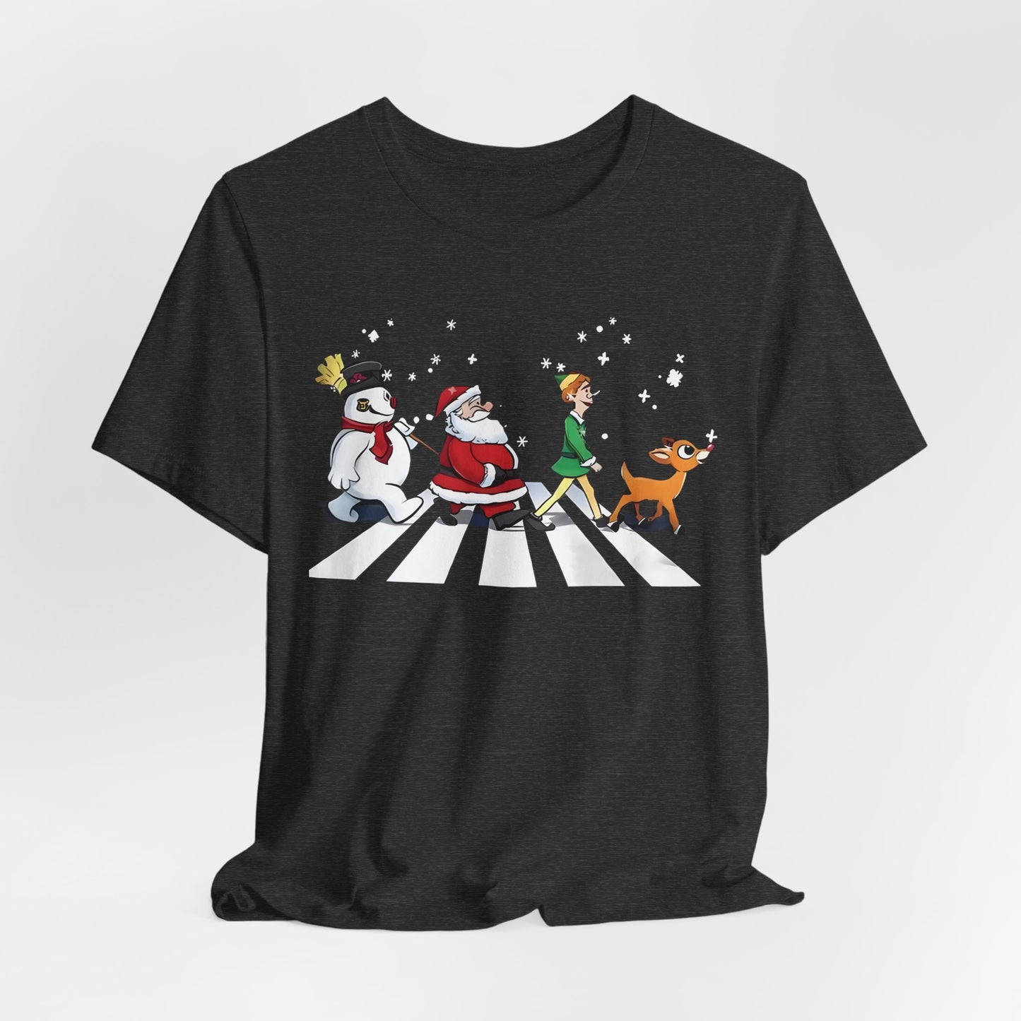 Festive Fun Unisex Jersey Tee - Holiday Characters on Abbey Road Design