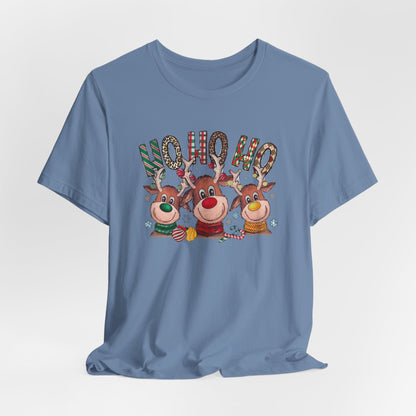 Festive Christmas Reindeer Tee - 'Ho Ho Ho' Design