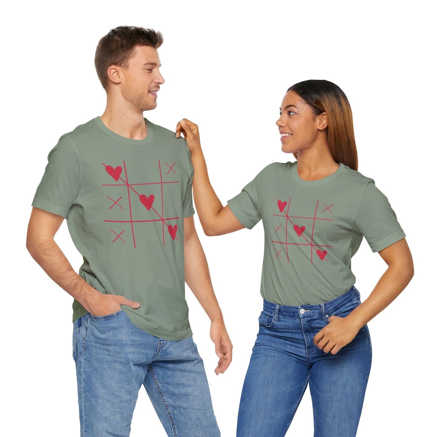 Tic-Tac-Toe Hearts Unisex Short Sleeve Tee - Casual Love Game Shirt