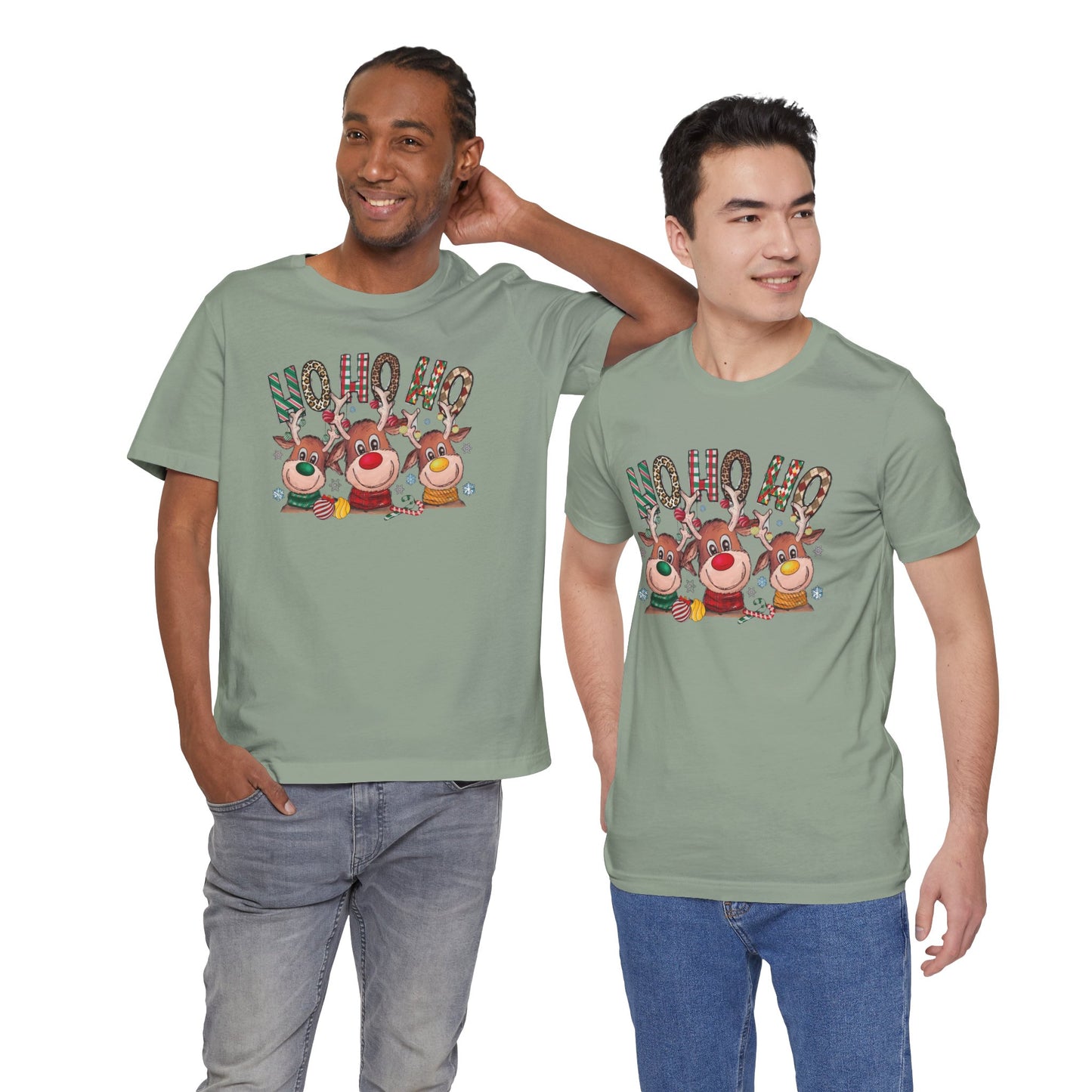 Festive Christmas Reindeer Tee - 'Ho Ho Ho' Design