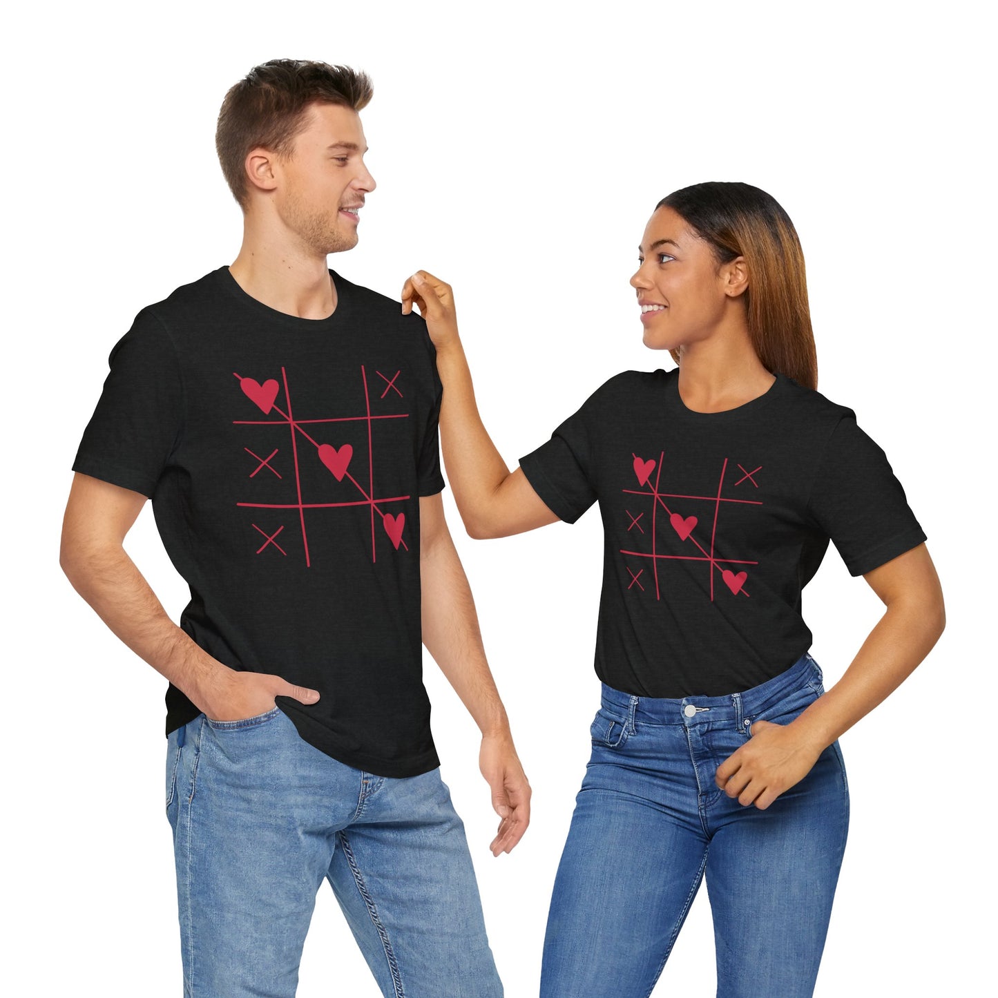 Tic-Tac-Toe Hearts Unisex Short Sleeve Tee - Casual Love Game Shirt