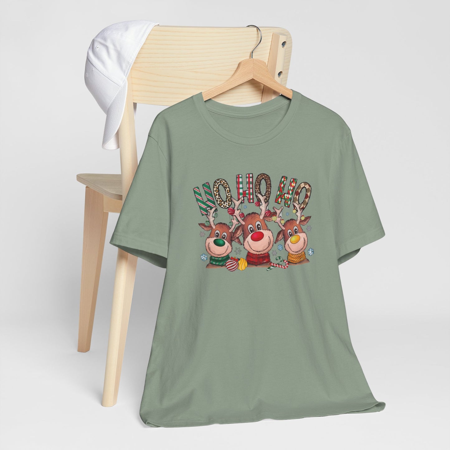 Festive Christmas Reindeer Tee - 'Ho Ho Ho' Design