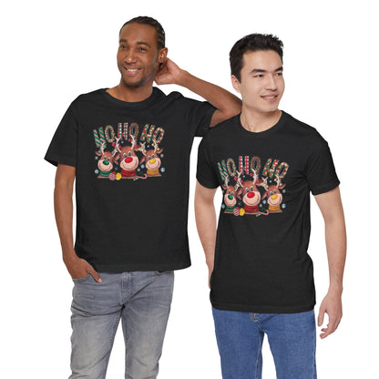 Festive Christmas Reindeer Tee - 'Ho Ho Ho' Design