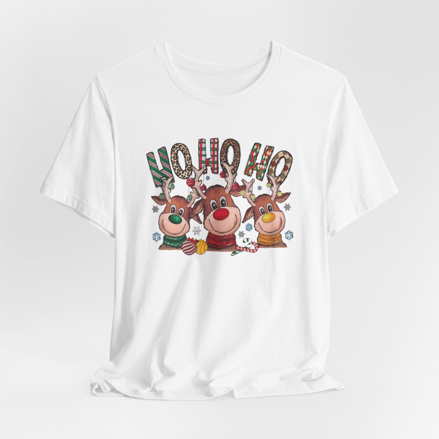 Festive Christmas Reindeer Tee - 'Ho Ho Ho' Design