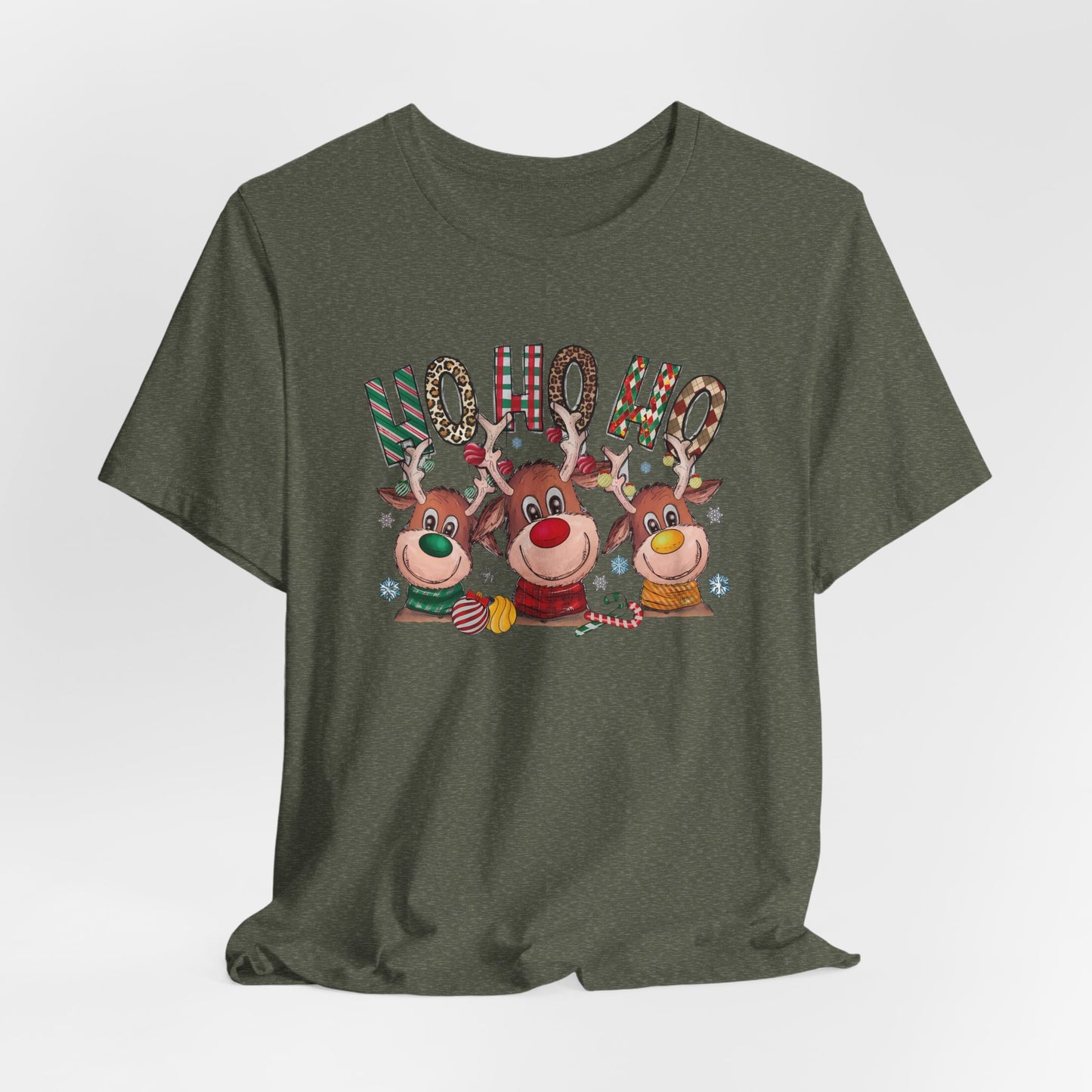 Festive Christmas Reindeer Tee - 'Ho Ho Ho' Design