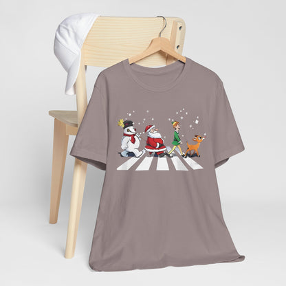 Festive Fun Unisex Jersey Tee - Holiday Characters on Abbey Road Design