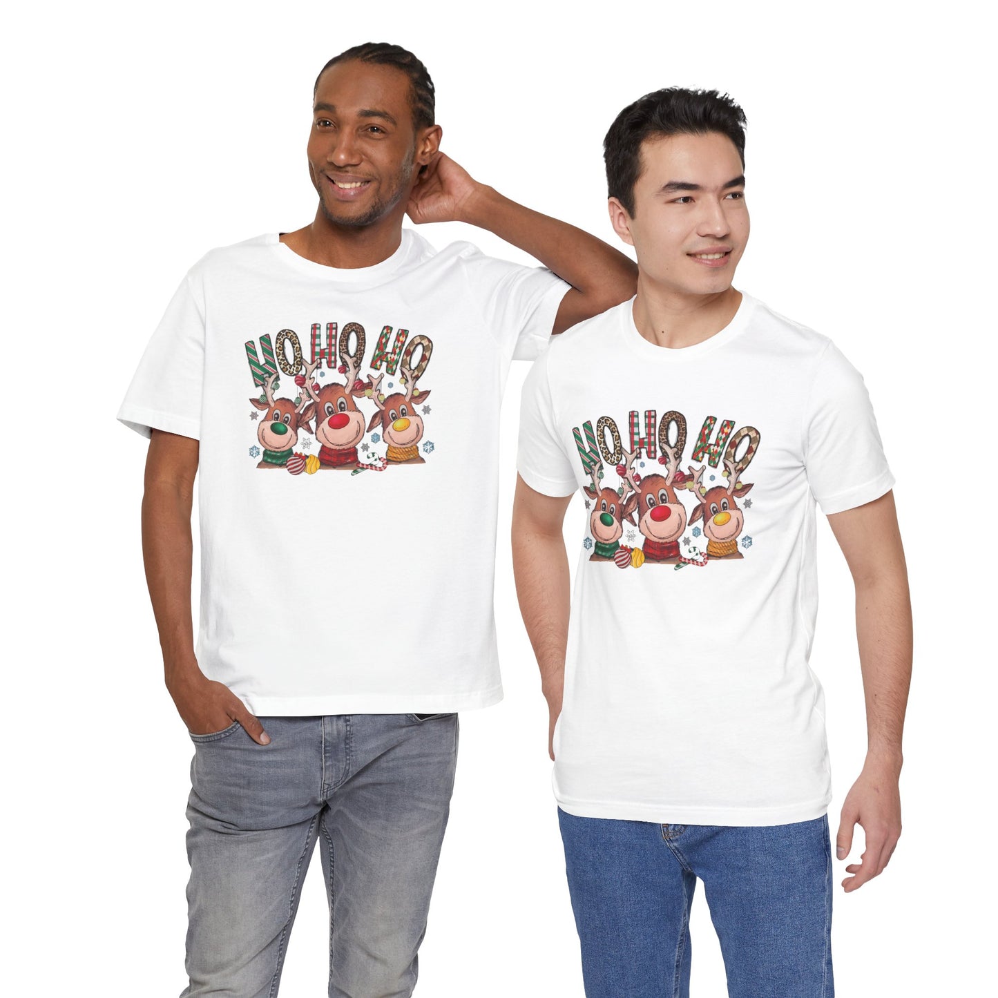 Festive Christmas Reindeer Tee - 'Ho Ho Ho' Design