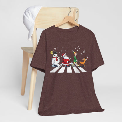 Festive Fun Unisex Jersey Tee - Holiday Characters on Abbey Road Design