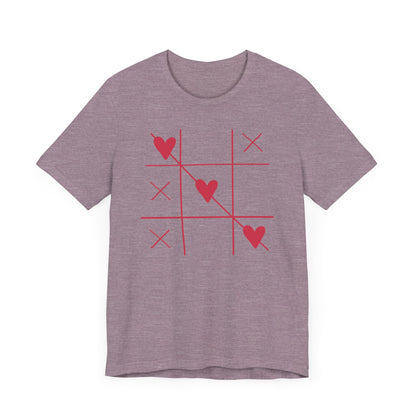 Tic-Tac-Toe Hearts Unisex Short Sleeve Tee - Casual Love Game Shirt