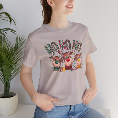 Festive Christmas Reindeer Tee - 'Ho Ho Ho' Design