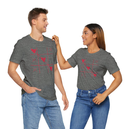 Tic-Tac-Toe Hearts Unisex Short Sleeve Tee - Casual Love Game Shirt