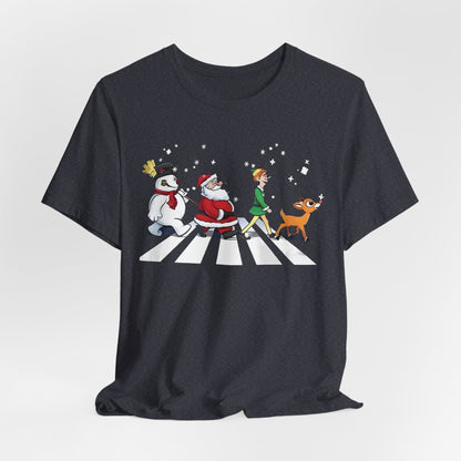 Festive Fun Unisex Jersey Tee - Holiday Characters on Abbey Road Design