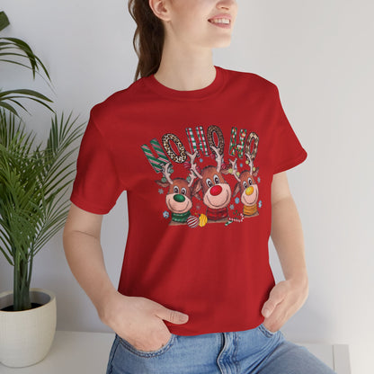 Festive Christmas Reindeer Tee - 'Ho Ho Ho' Design