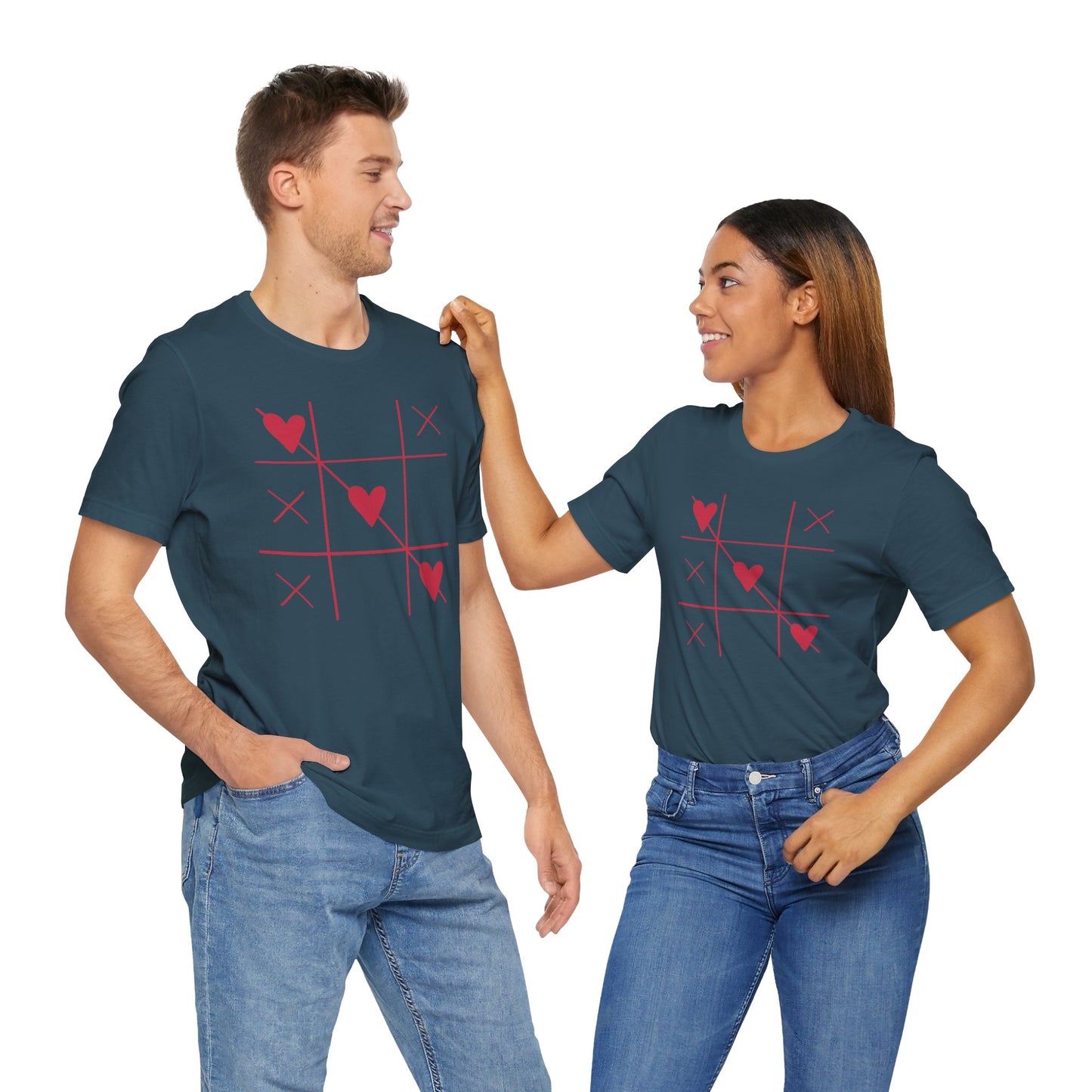 Tic-Tac-Toe Hearts Unisex Short Sleeve Tee - Casual Love Game Shirt