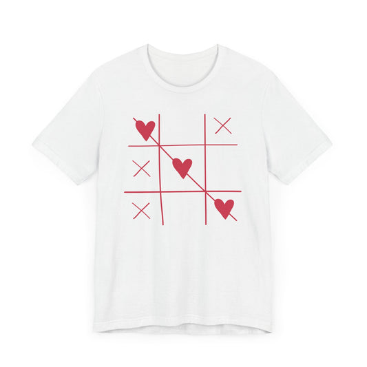 Tic-Tac-Toe Hearts Unisex Short Sleeve Tee - Casual Love Game Shirt