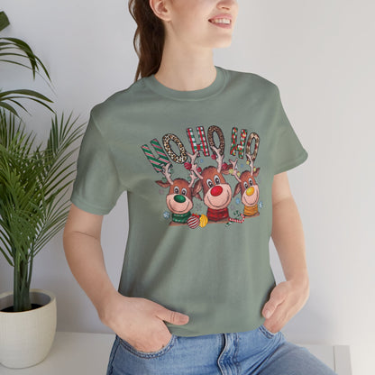 Festive Christmas Reindeer Tee - 'Ho Ho Ho' Design