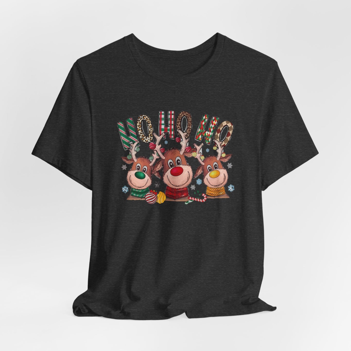 Festive Christmas Reindeer Tee - 'Ho Ho Ho' Design