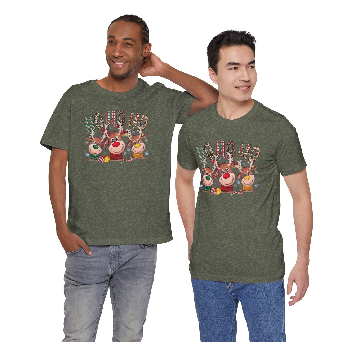 Festive Christmas Reindeer Tee - 'Ho Ho Ho' Design