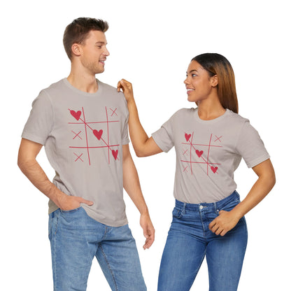 Tic-Tac-Toe Hearts Unisex Short Sleeve Tee - Casual Love Game Shirt