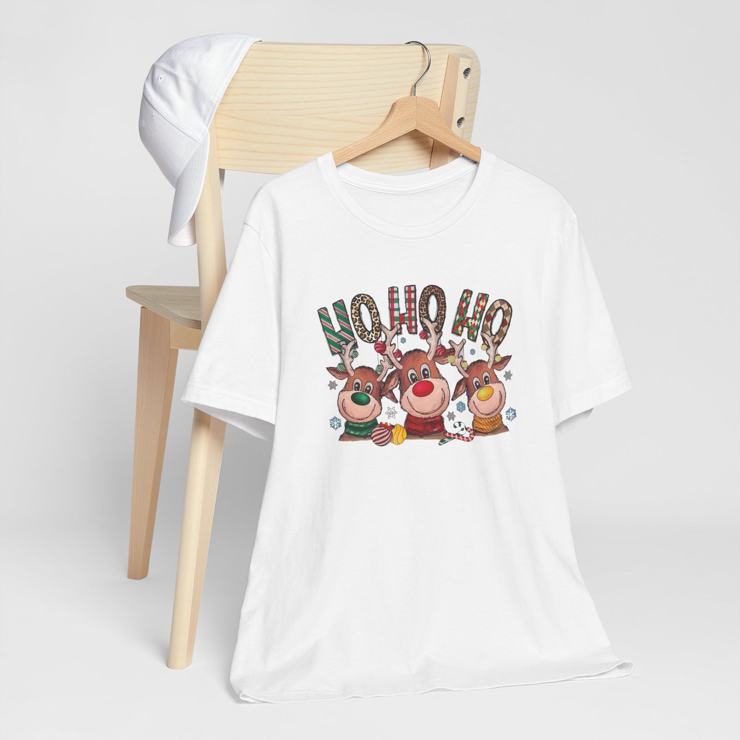 Festive Christmas Reindeer Tee - 'Ho Ho Ho' Design