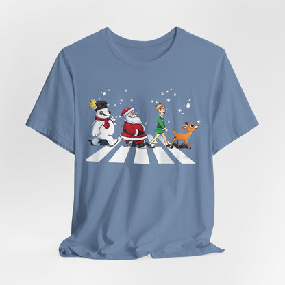 Festive Fun Unisex Jersey Tee - Holiday Characters on Abbey Road Design