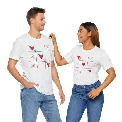 Tic-Tac-Toe Hearts Unisex Short Sleeve Tee - Casual Love Game Shirt