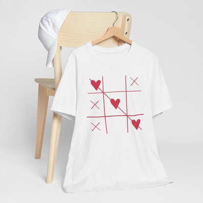 Tic-Tac-Toe Hearts Unisex Short Sleeve Tee - Casual Love Game Shirt