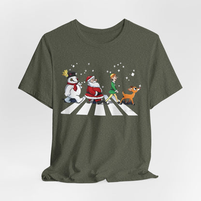 Festive Fun Unisex Jersey Tee - Holiday Characters on Abbey Road Design