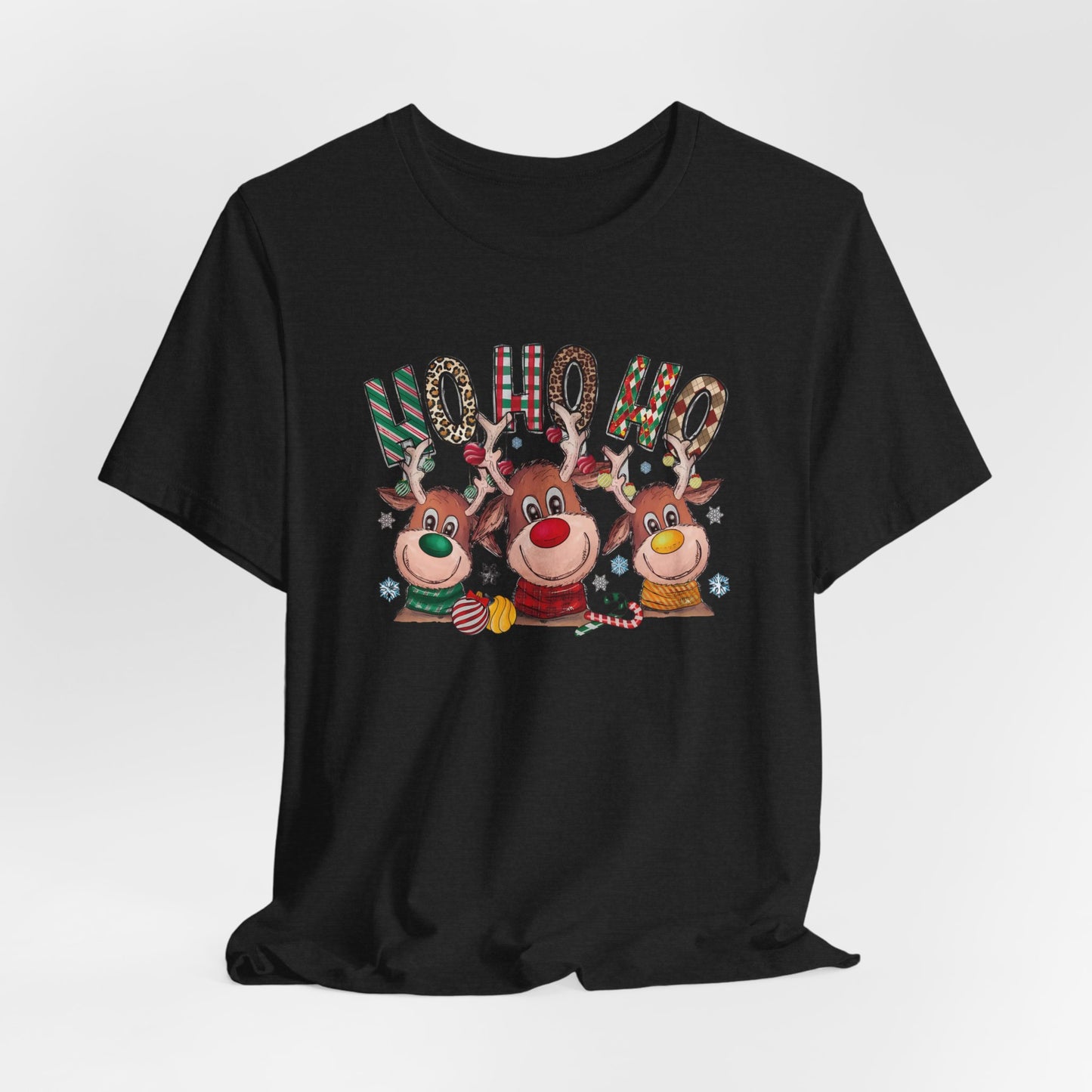 Festive Christmas Reindeer Tee - 'Ho Ho Ho' Design