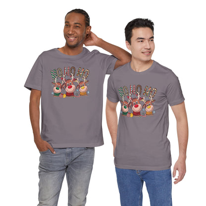 Festive Christmas Reindeer Tee - 'Ho Ho Ho' Design