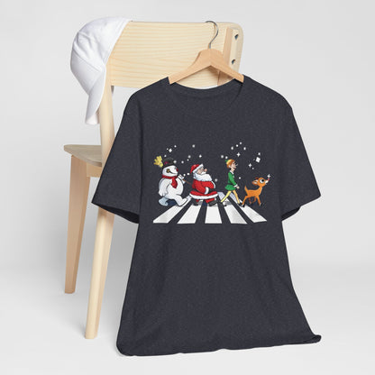 Festive Fun Unisex Jersey Tee - Holiday Characters on Abbey Road Design