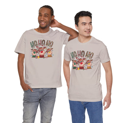 Festive Christmas Reindeer Tee - 'Ho Ho Ho' Design